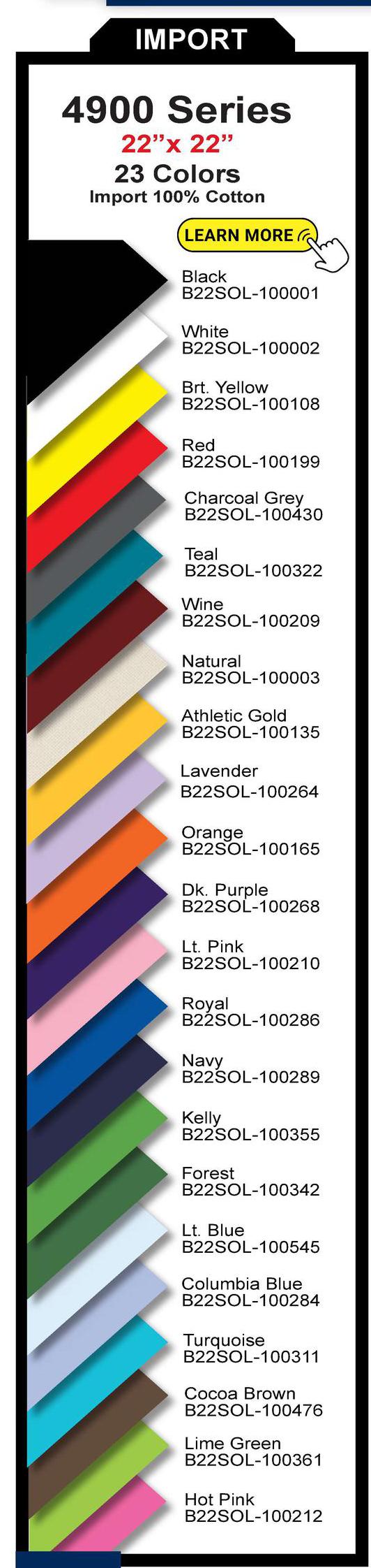 22" X 22" Cotton Bandanas - Screen Printed (100 units)