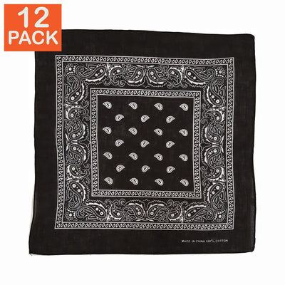 Black Paisley Bandanas (pack of 12)
