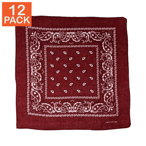 Burgundy Paisley Bandanas (pack of 12)