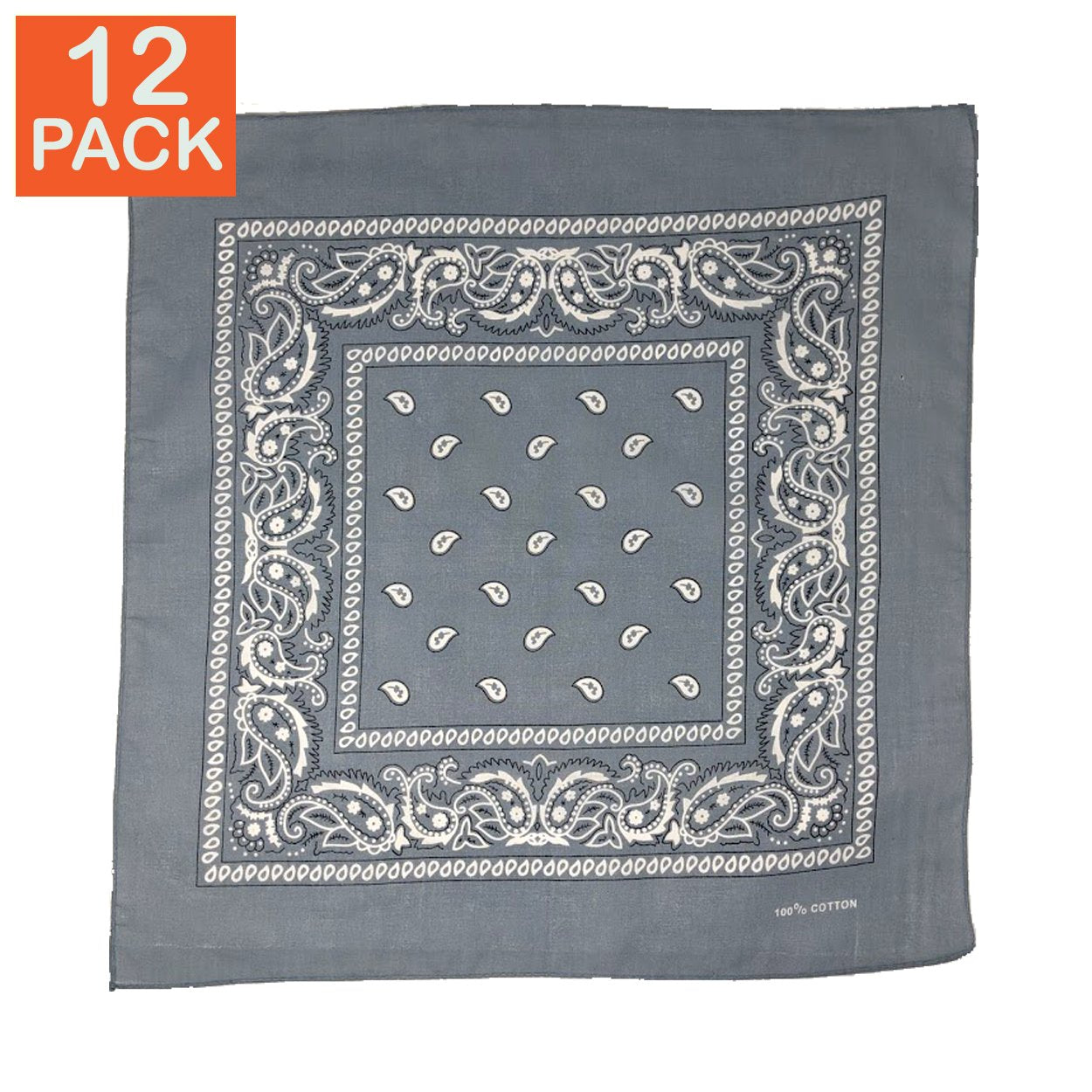 Grey Paisley Bandanas (pack of 12)