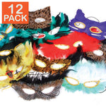 Assorted Feathered Masquerade Masks (pack of 12)